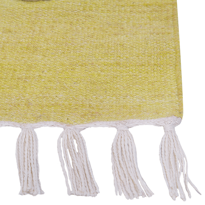 Area Handwoven Rug Yellow Polyester 140 X 200cm Abstract Pattern With Tassels Boho Indoor Outdoor