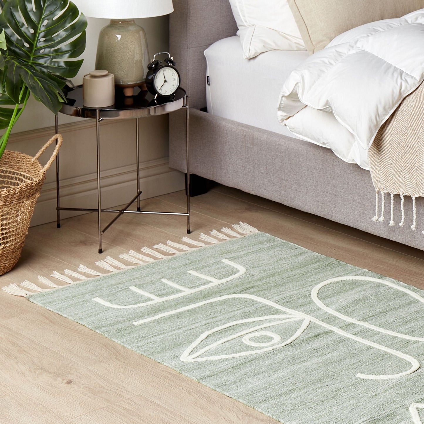 Area Handwoven Rug Light Green 80 x 150cm Rectangular With Tassels