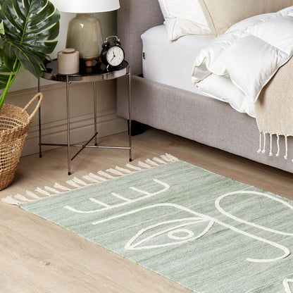 Area Handwoven Rug Light Green 80 x 150cm Rectangular With Tassels