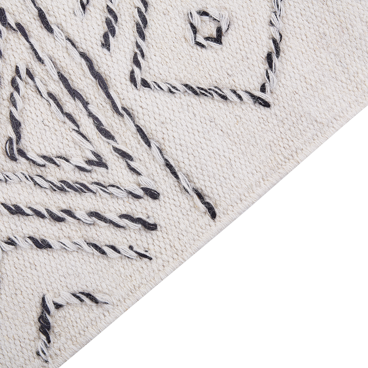 Aztec Wool Area Rug 140 x 200cm Off White Black Low Pile