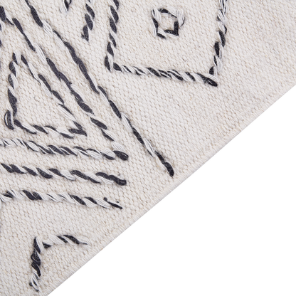 Aztec Wool Area Rug 140 x 200cm Off White Black Low Pile