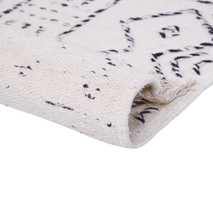 Aztec Wool Area Rug 140 x 200cm Off White Black Low Pile
