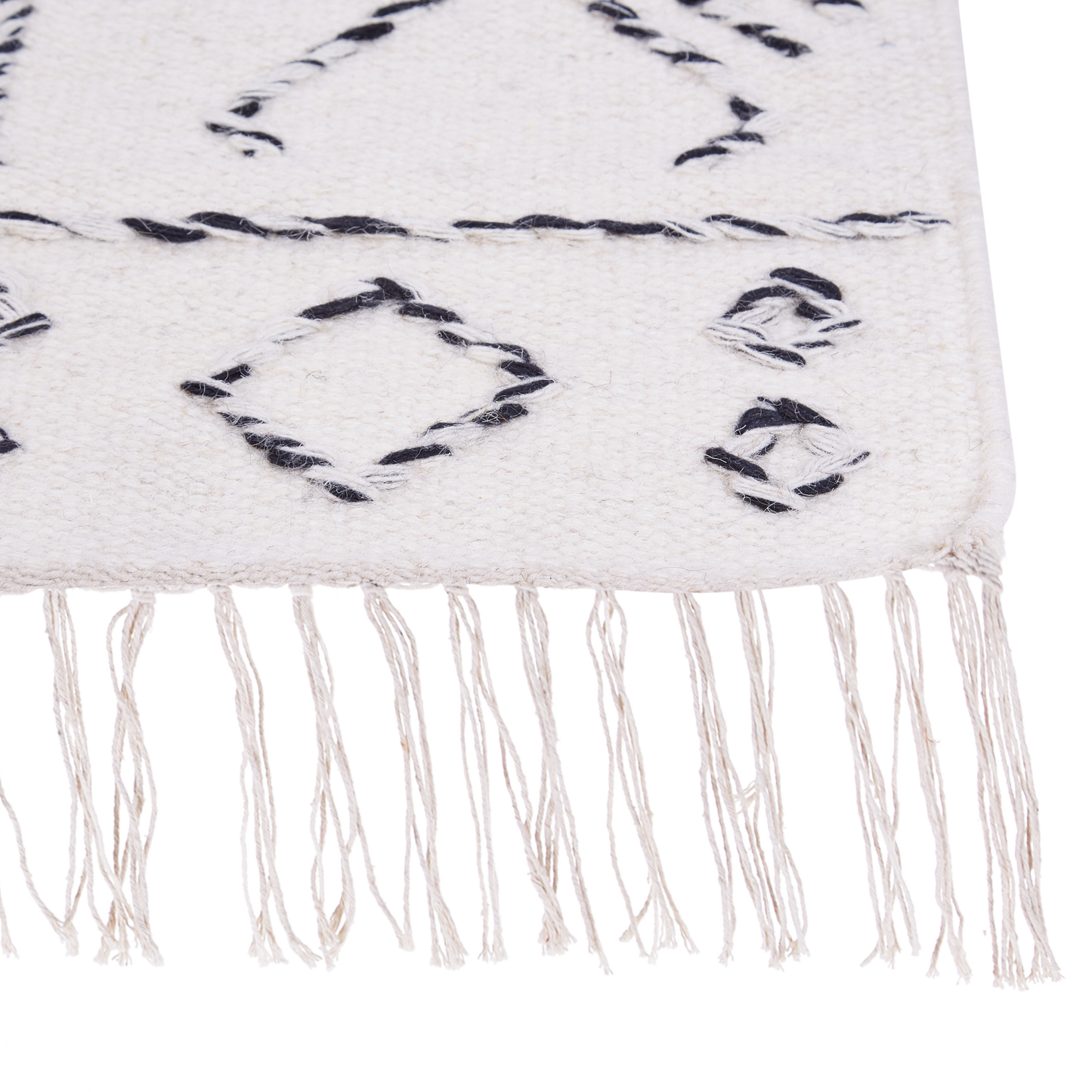 Aztec Wool Area Rug 140 x 200cm Off White Black Low Pile