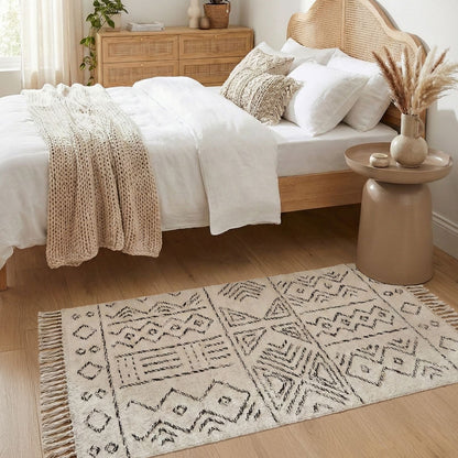 Wool Area Rug Aztec Off White Black 80 x 150cm