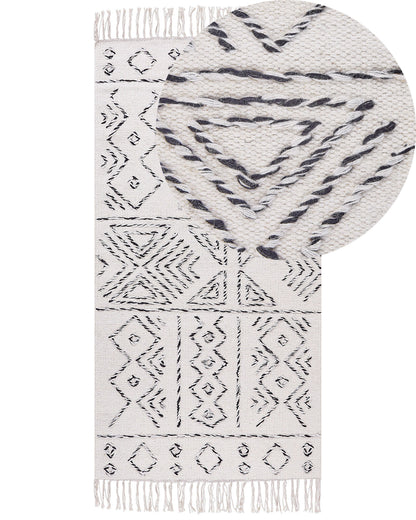 Wool Area Rug Aztec Off White Black 80 x 150cm