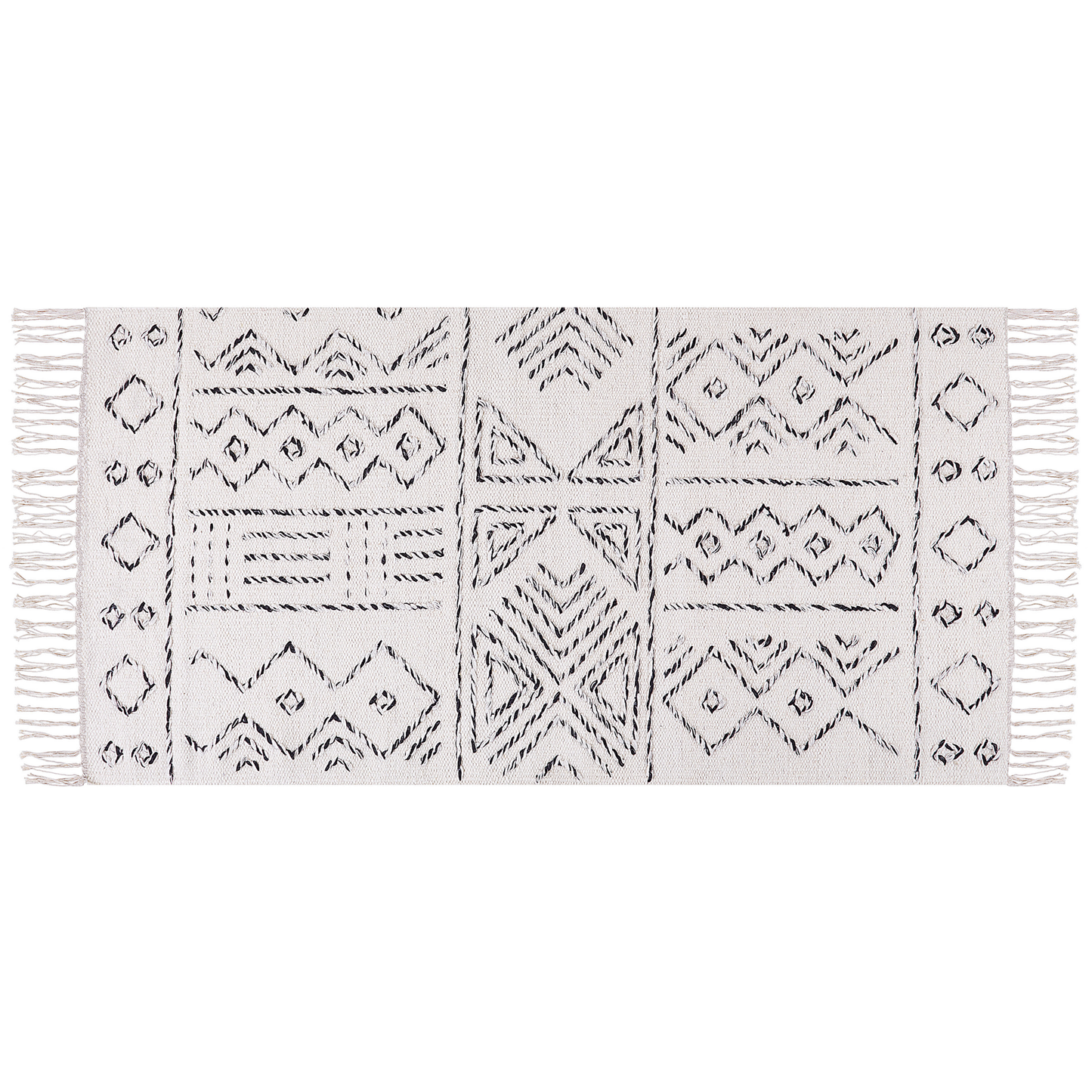 Wool Area Rug Aztec Off White Black 80 x 150cm