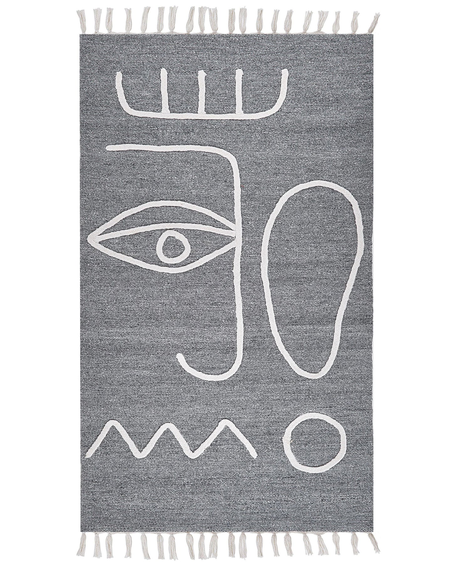 Area Handwoven Grey Rug 80 x 150cm With Tassels Boho Indoor Outdoor