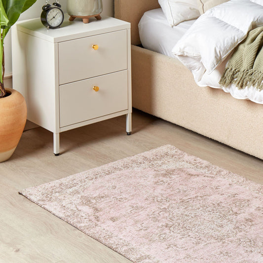 Pink Area Rug Cotton Polyester 80 x 150cm Oriental Pattern