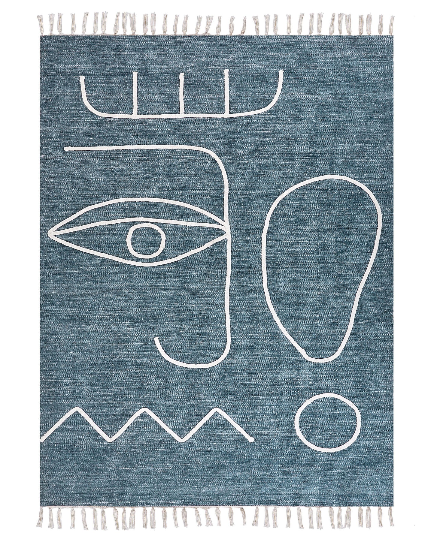 Area Handwoven Rug Blue Polyester 140 x 200cm Rectangle With Tassels Abstract Pattern Indoor Outdoor