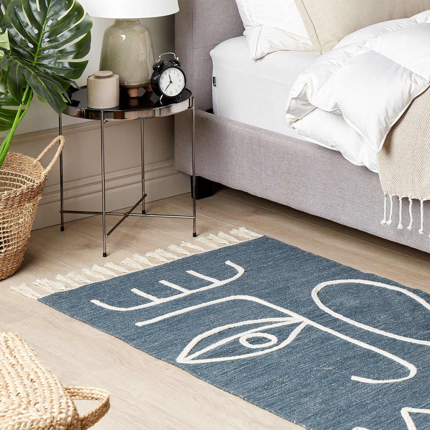 Area Handwoven Rug Blue 80 x 150cm With Tassels Boho Indoor Outdoor