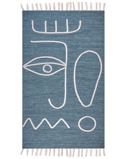Area Handwoven Rug Blue 80 x 150cm With Tassels Boho Indoor Outdoor