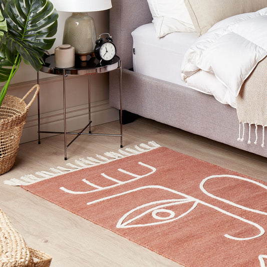 Area Handwoven Rug Light Red 80 x 150cm Abstract Tassel Indoor Outdoor