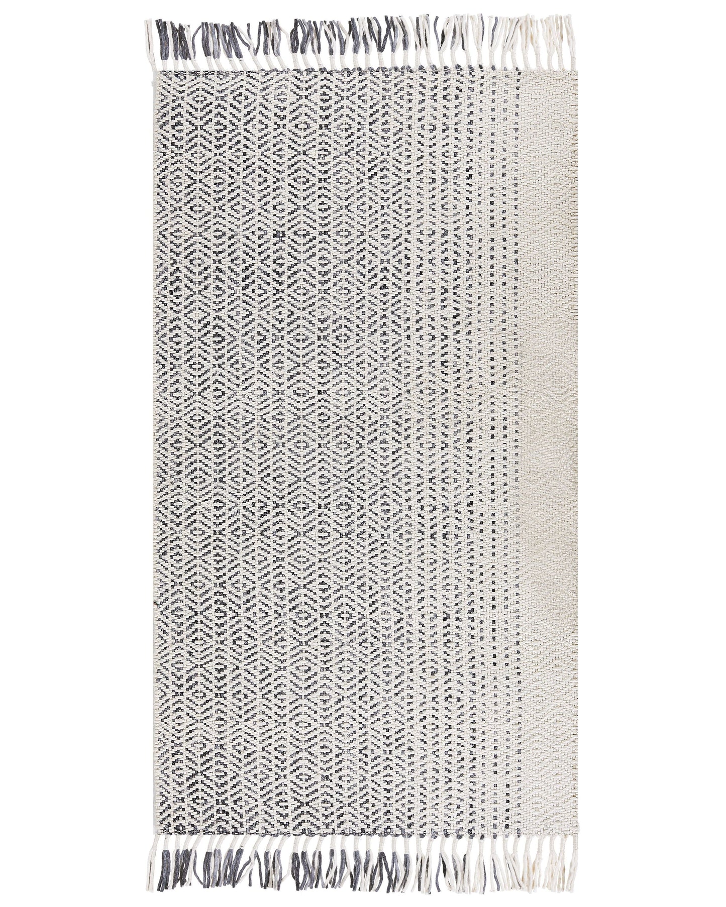White and Grey Wool Cotton Rug 80 x 150cm Hand Woven Flat Weave Tassels
