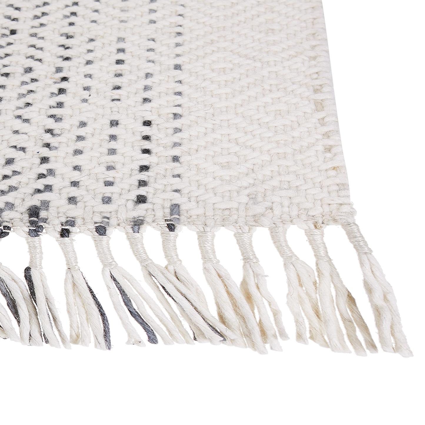 White and Grey Wool Cotton Rug 80 x 150cm Hand Woven Flat Weave Tassels
