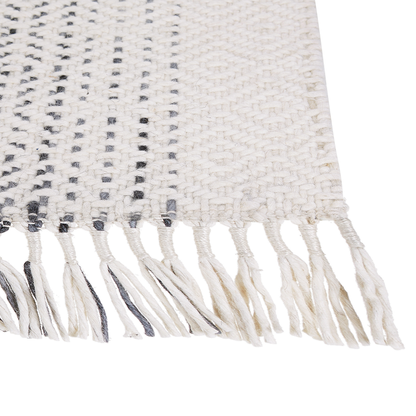White and Grey Wool Cotton Rug 80 x 150cm Hand Woven Flat Weave Tassels