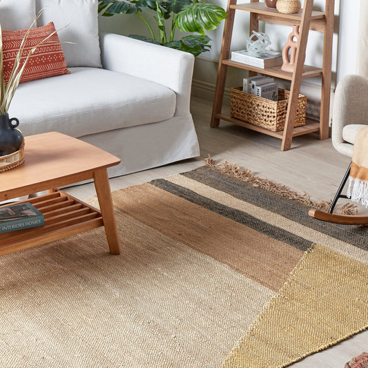 Jute Geometric Area Rug 140 x 200cm Brown Rustic Boho