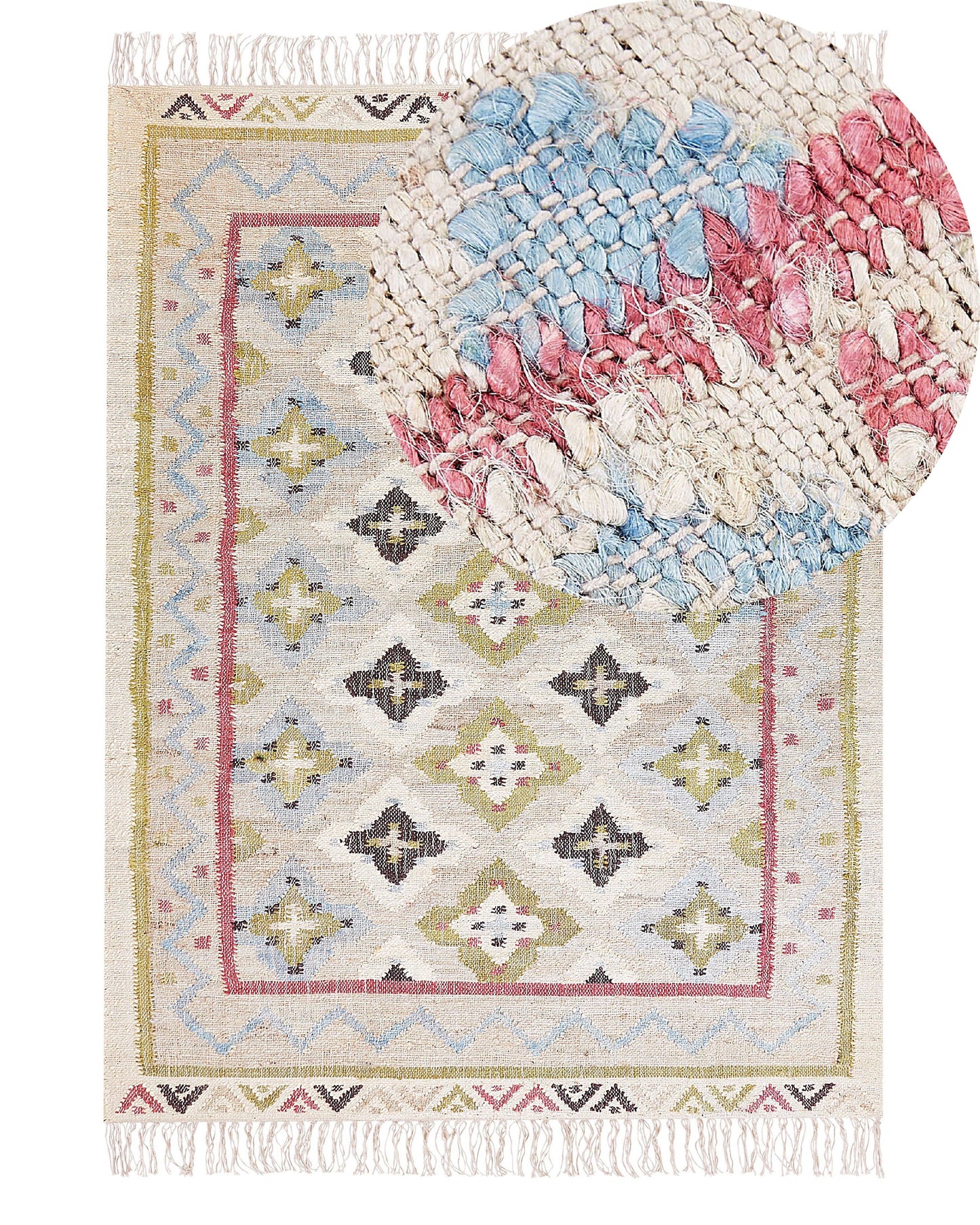 Handwoven Multicolour Jute Rug 140 x 200cm With Tassels