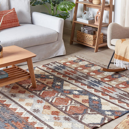 Handwoven Boho Area Rug 140 x 200 Multicolour Jute Tassels