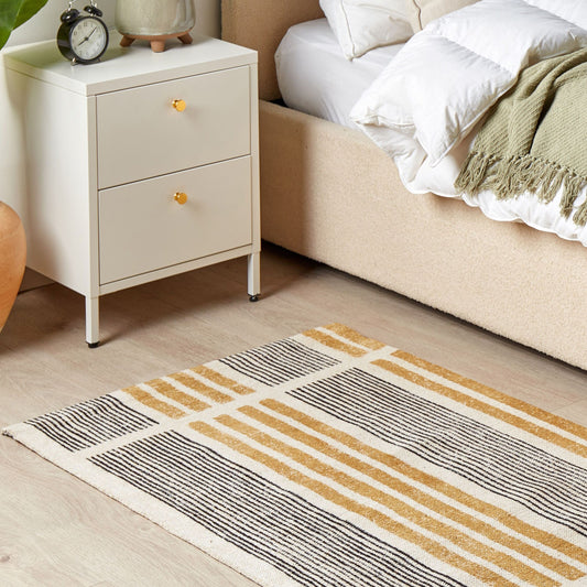 Cotton Jacquard Area Rug 80 x 150 Yellow Black Stripe