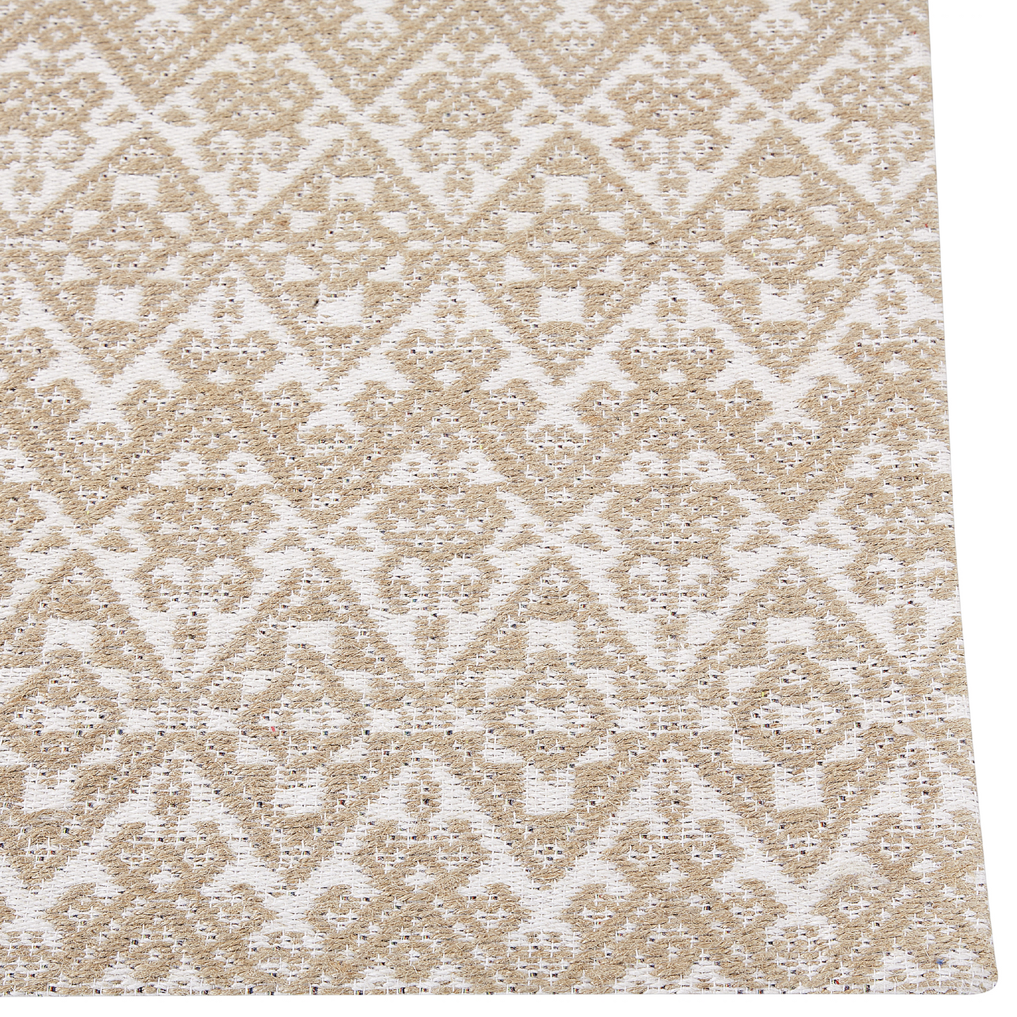 Beige Jute Area Rug 80 x 150cm Geometric Flat Weave For Bedroom And Living Room
