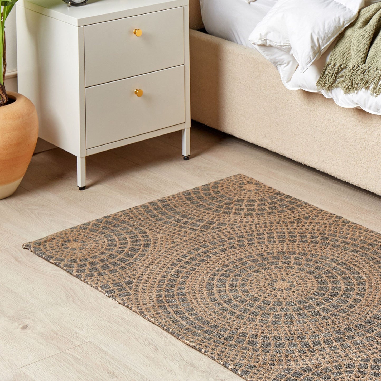 Beige Grey Jute Area Rug 80 x 150cm Geometric Flatweave Boho
