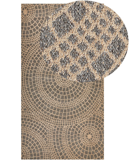 Beige Grey Jute Area Rug 80 x 150cm Geometric Flatweave Boho