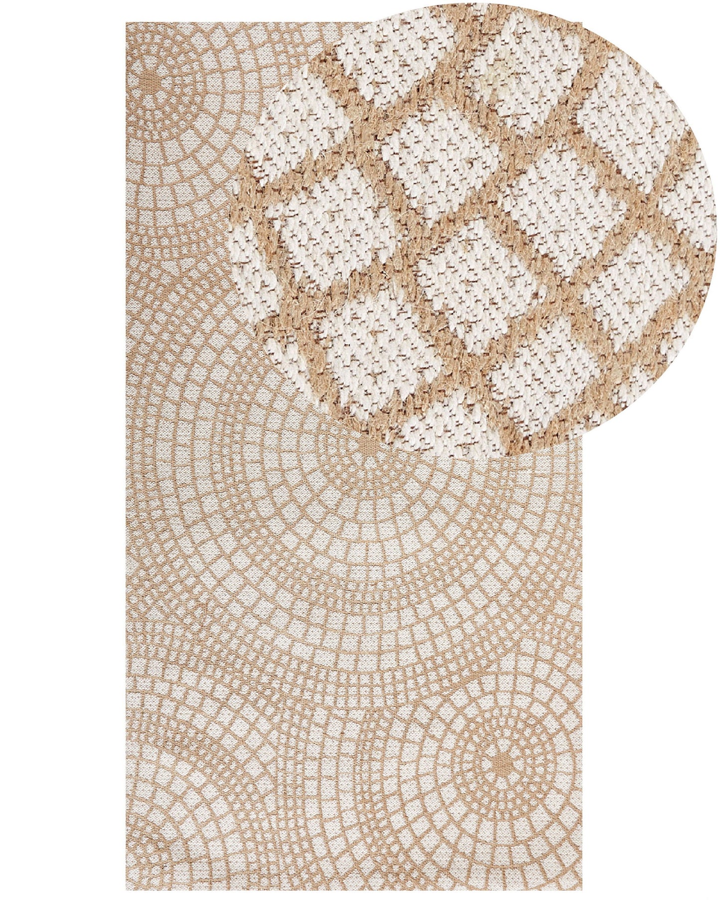 Jute Area Rug 80 x 150cm Beige White Geometric Flat Weave Boho