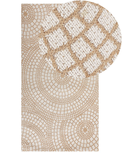 Jute Area Rug 80 x 150cm Beige White Geometric Flat Weave Boho