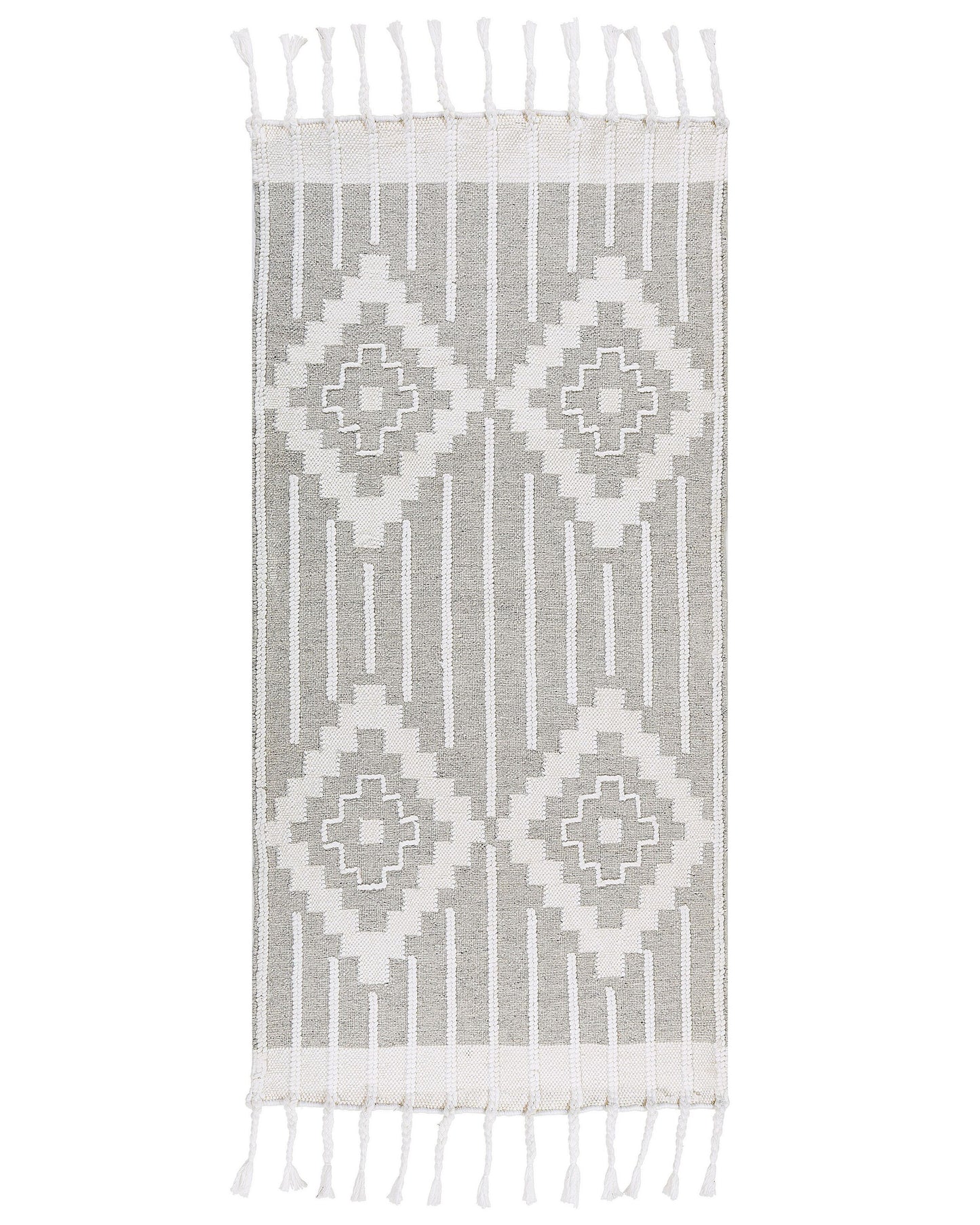 Indian Style Grey White Area Rug 80 x 150 Tassels