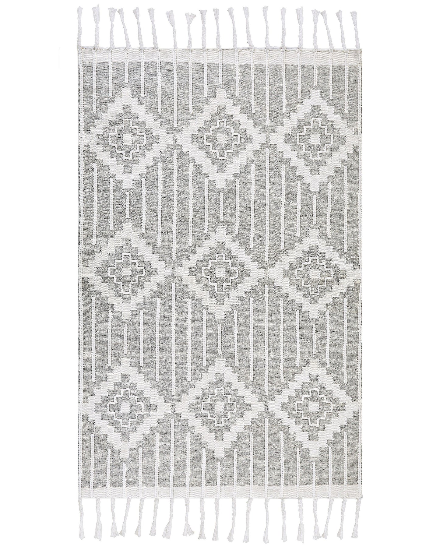 Heritage Grey And White Area Rug 140 X 200cm Indoor Outdoor Tassel Indian Style