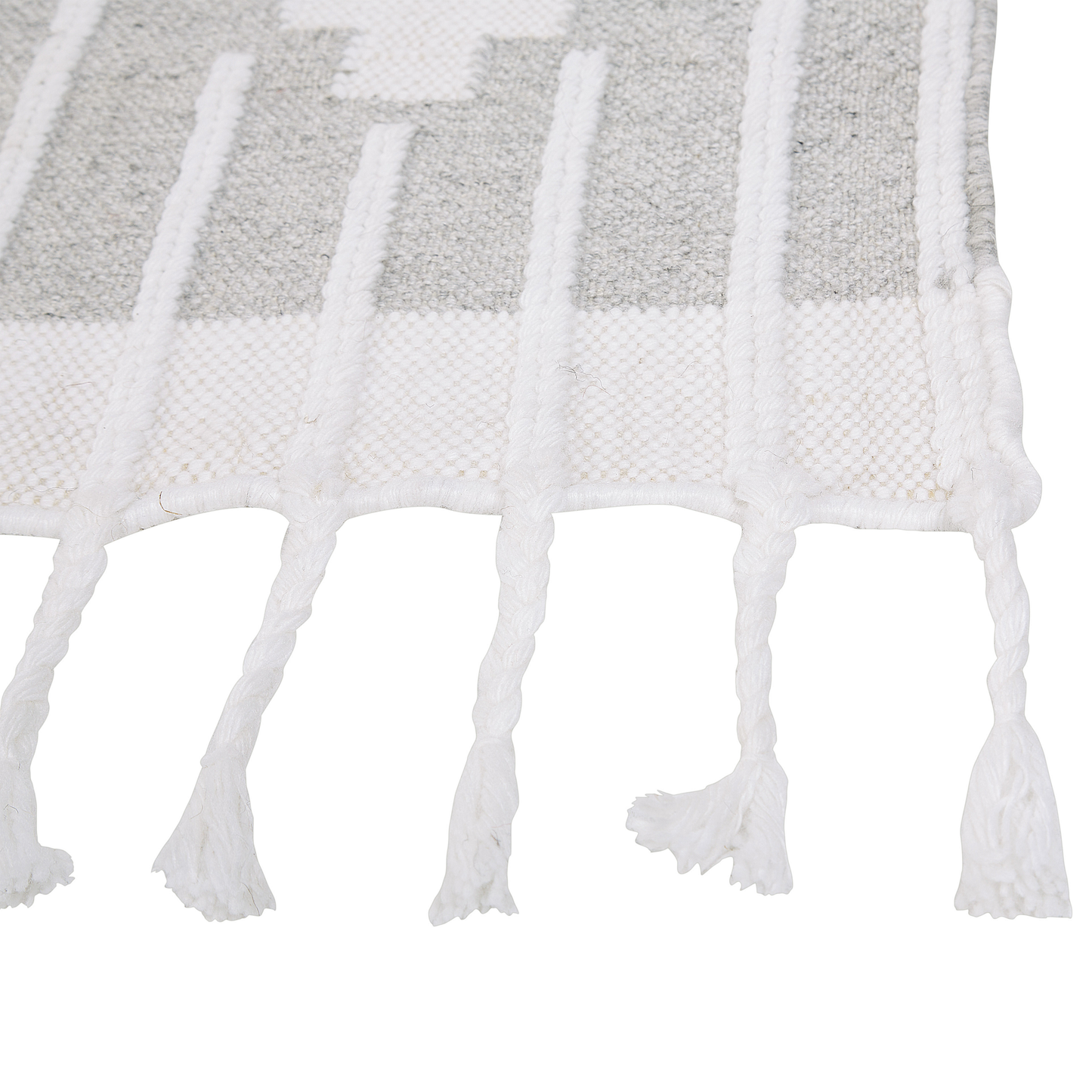 Heritage Grey And White Area Rug 140 X 200cm Indoor Outdoor Tassel Indian Style