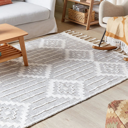Area Rug Gray White 160 x 230cm Indoor Outdoor Tassels