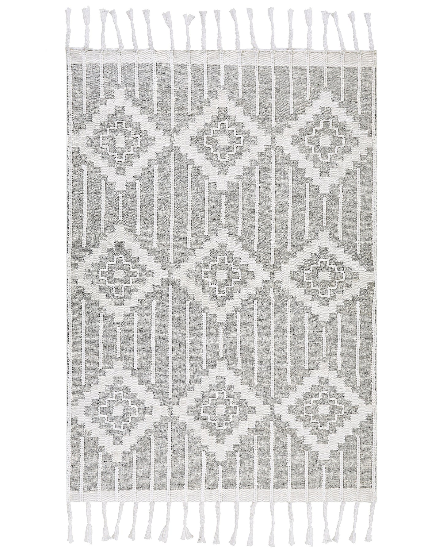 Area Rug Gray White 160 x 230cm Indoor Outdoor Tassels