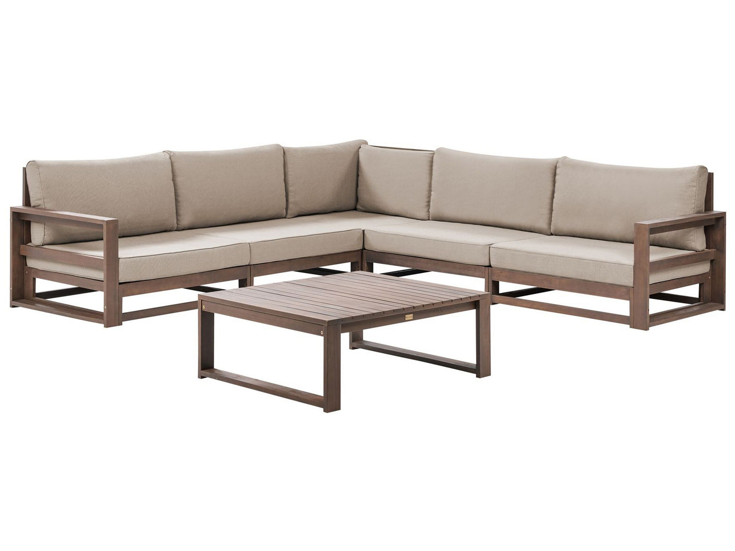 Acacia Wood 5 Seater Corner Sofa Set Dark Brown and Taupe