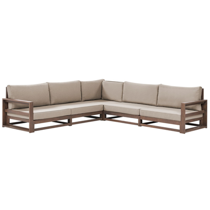 Acacia Wood 5 Seater Corner Sofa Set Dark Brown and Taupe