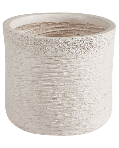 Beige Fibre Clay Round Weather Resistant Plant Pot For Garden And Home Decor