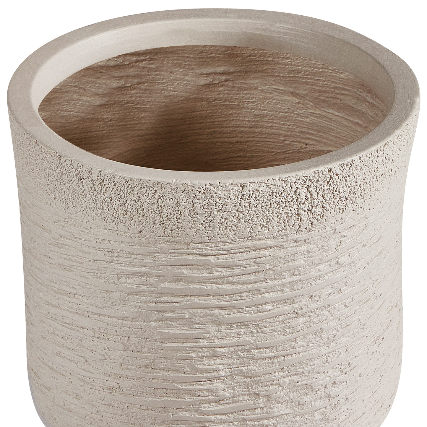 Beige Fibre Clay Round Weather Resistant Plant Pot For Garden And Home Decor