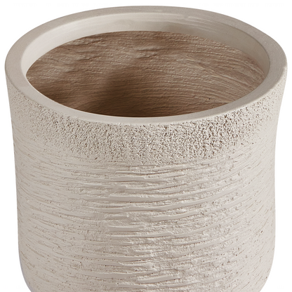 Beige Fibre Clay Round Weather Resistant Plant Pot For Garden And Home Decor