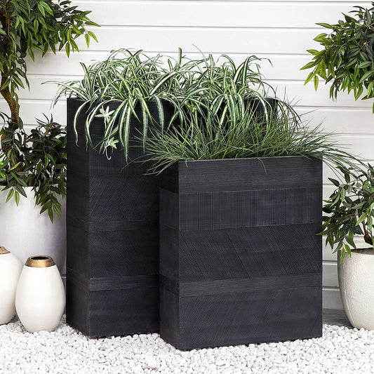 Black Fibre Clay Rectangle Plant Pot Planter Durable 60 x 22 x 72cm Outdoor Indoor