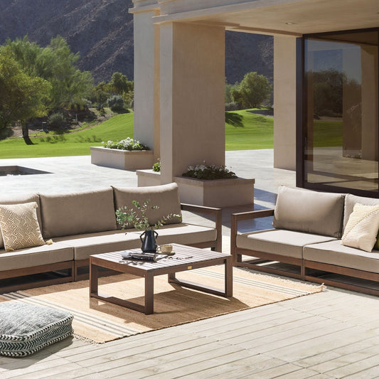Garden Sofa Set 5 Seater Acacia Wood Dark Brown Coffee Table