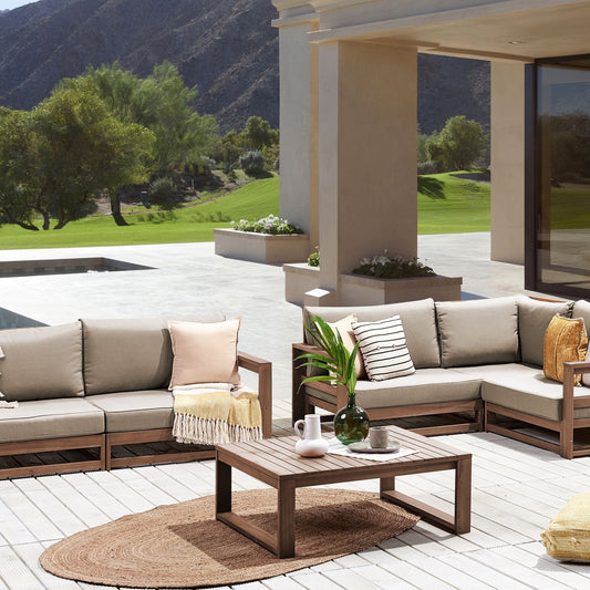 Garden Acacia 4 Seater Sofa Set With Coffee Table Cushions