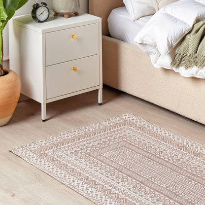 Beige And White Jute Blend Area Rug 80 x 150cm Modern Geometric Pattern For Living Room Soft Underfoot