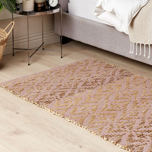 Pink Beige Geometric Area Rug 80 x 150cm Cotton Jute Rustic Boho Style Decor