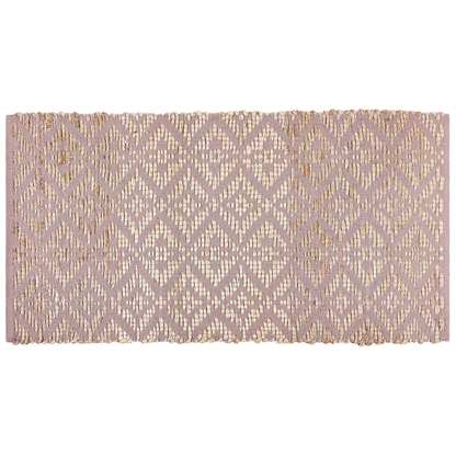 Pink Beige Geometric Area Rug 80 x 150cm Cotton Jute Rustic Boho Style Decor