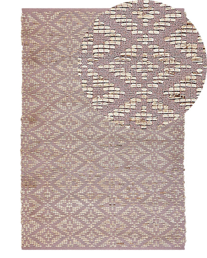 Area Rug Cotton Jute Geometric Pink Beige 140 x 200cm