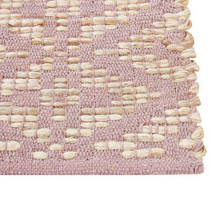 Area Rug Cotton Jute Geometric Pink Beige 140 x 200cm