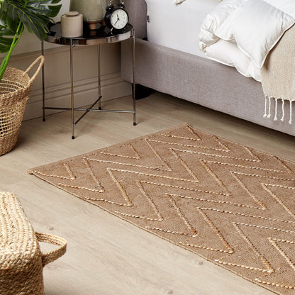 Beige Jute Cotton Area Rug 80 x 150cm Handwoven Geometric