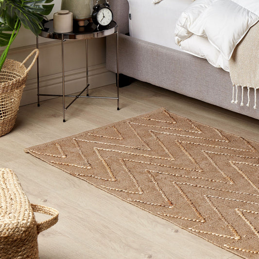 Beige Jute Cotton Area Rug 80 x 150cm Handwoven Geometric