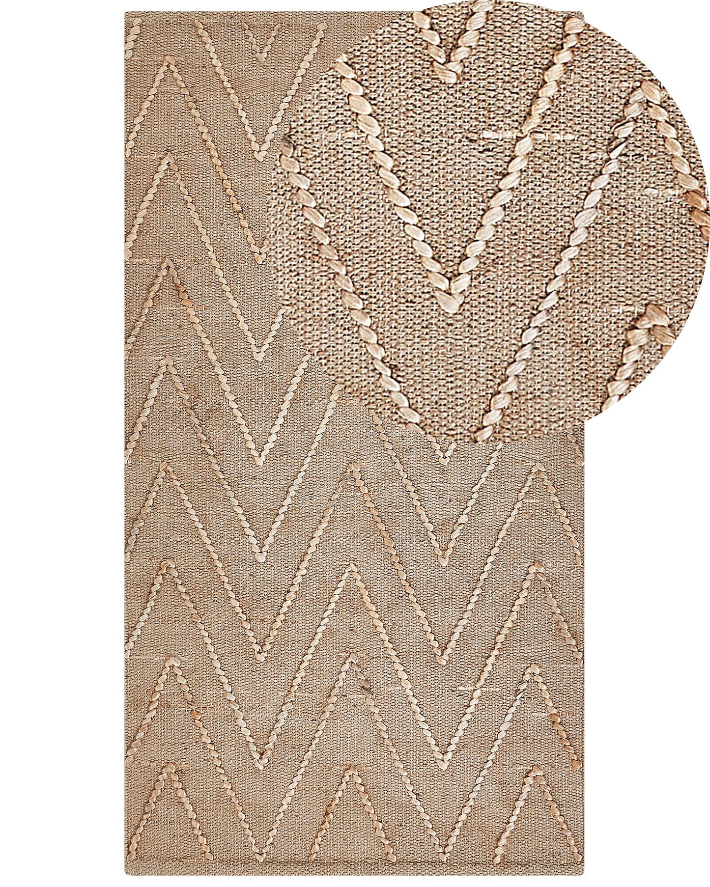 Beige Jute Cotton Area Rug 80 x 150cm Handwoven Geometric