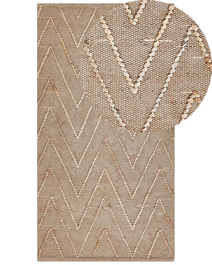 Beige Jute Cotton Area Rug 80 x 150cm Handwoven Geometric